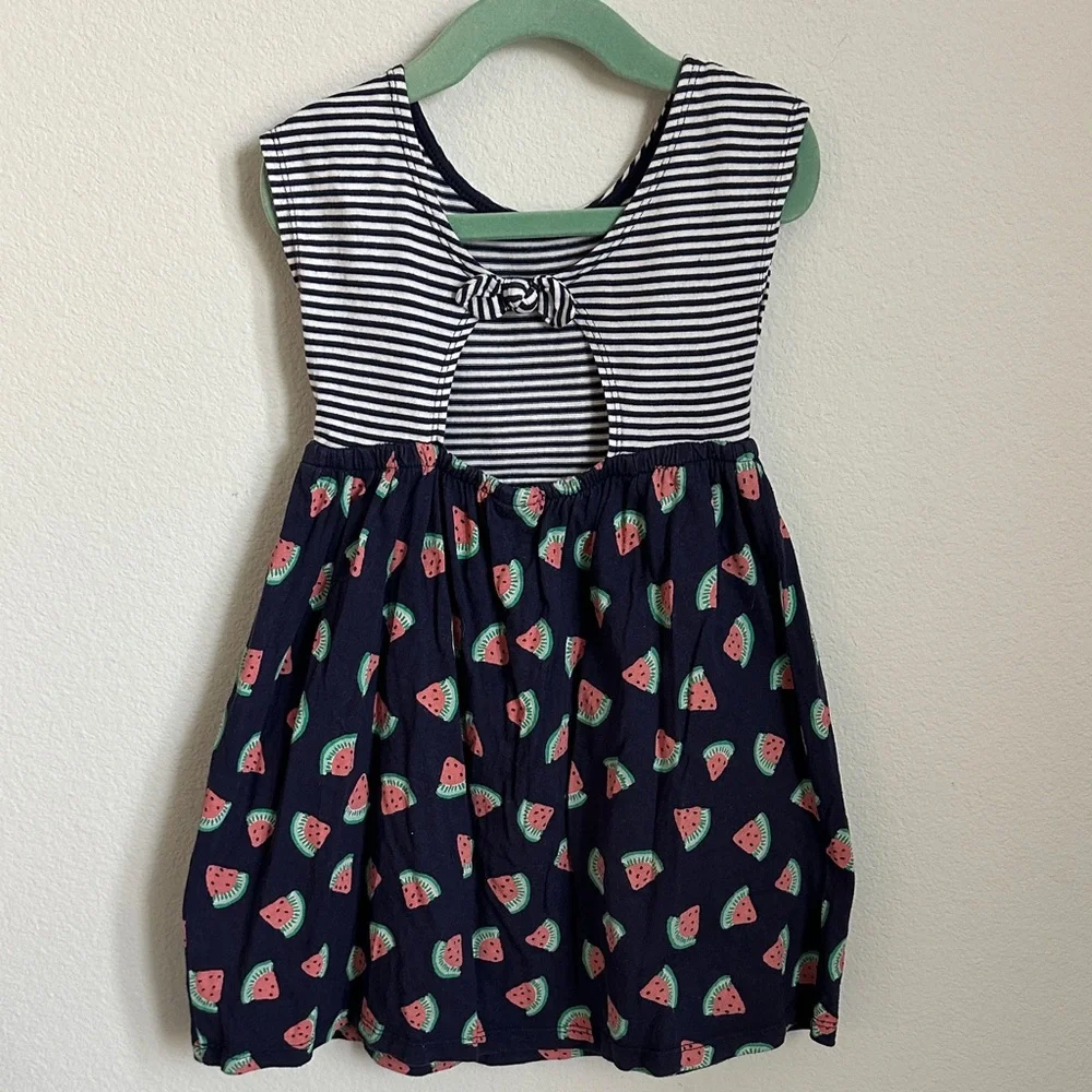 Girls Navy Watermelon Print Striped Dress